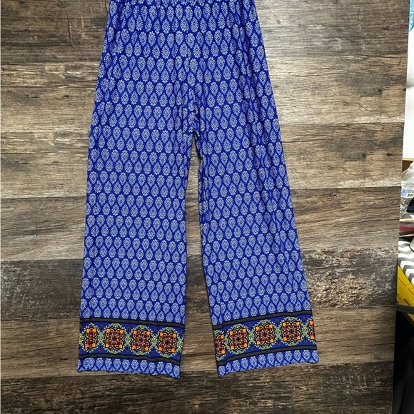 Sharagano Blue Wide Leg Pants with Geometric Print - Picture 1 of 8